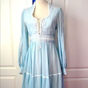 Vintage GUNNE SAX Blue Corset LaceUp Dress 33-27-F